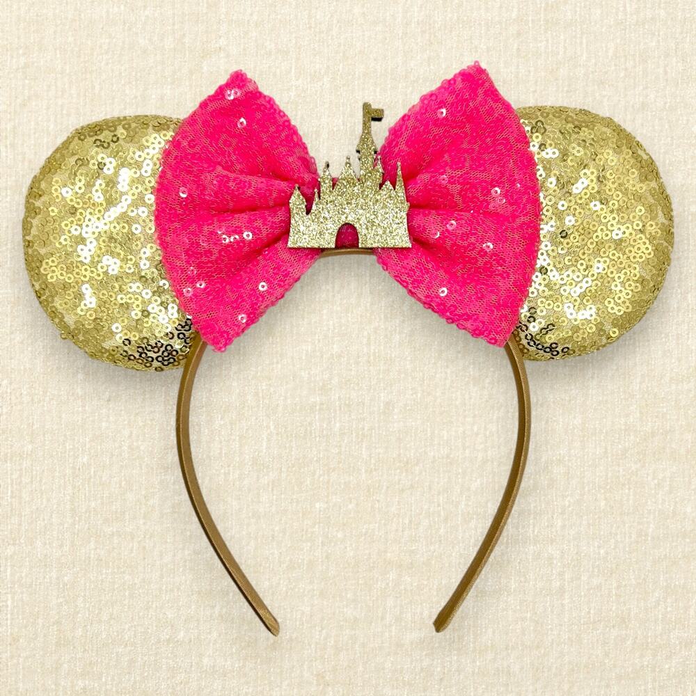 Gold Sequin Cinderella's Castle Minnie Ears | Disney World-Inspired Mouse Ears